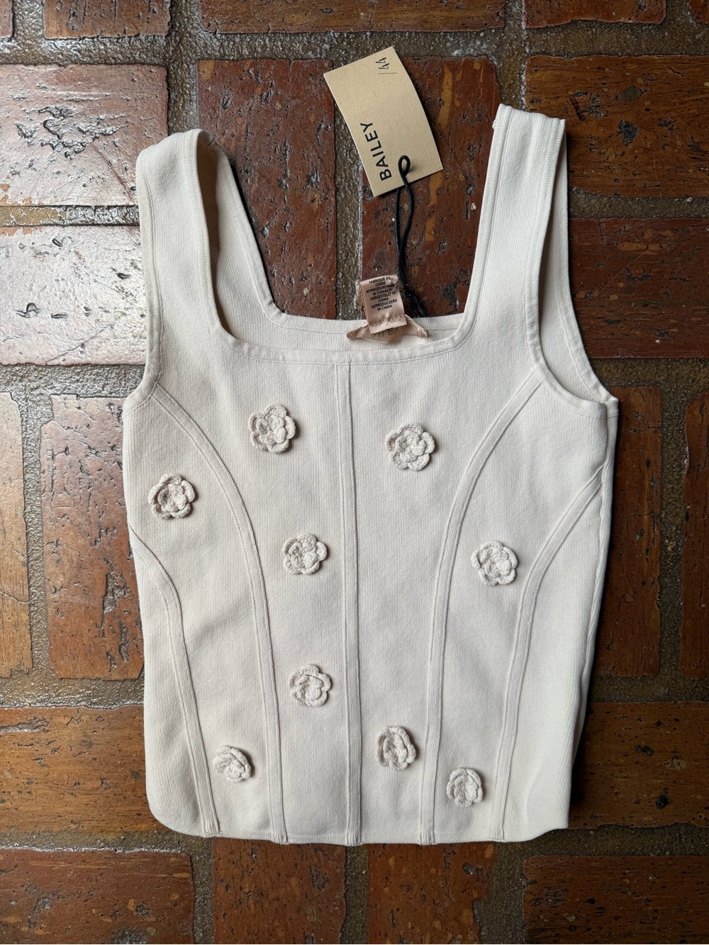 Bailey 44 Cream Floral Appliqué Square Neck Tank